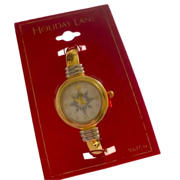 NWT Christmas Snow Flake Gold Plated Watch Cuff - Picture 1 of 3